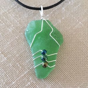 Sea Glass Beaded Green Necklace Handcrafted
